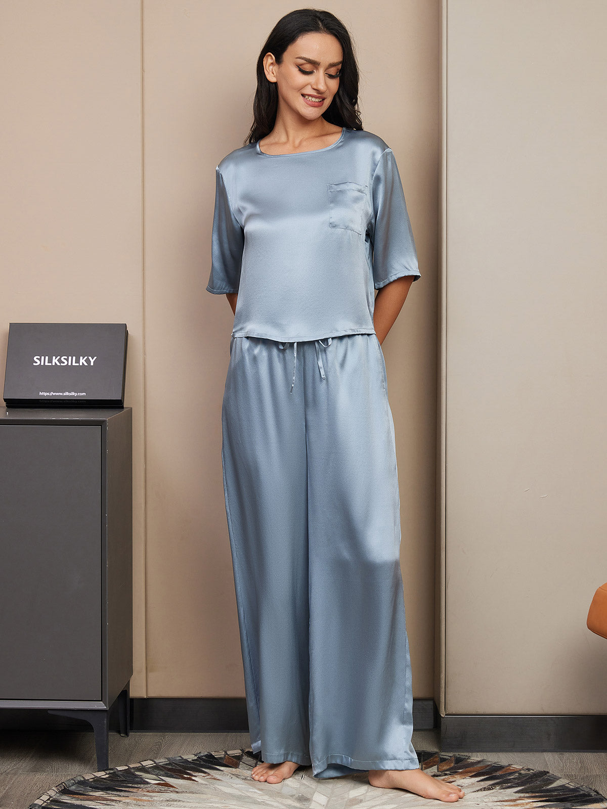 [Gråblå] SilkSilky-DK Womens Pajamas 005