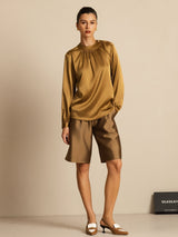 [Bronze] SilkSilky-DK 19Momme Langærmet Rund Hals Bluse 006