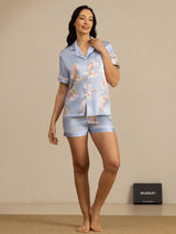 [Lyseblå] SilkSilky-DK 19Momme Kort ærme Notchkrage Dame Pyjamas 006