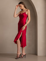 [Vin] SilkSilky-DK Spaghetti Rem Drapert halsutringning Kjole 007