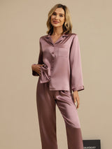 [Bleg Mauve] SilkSilky-DK Long Sleeve Lapel Collar Dame Pyjamas 003