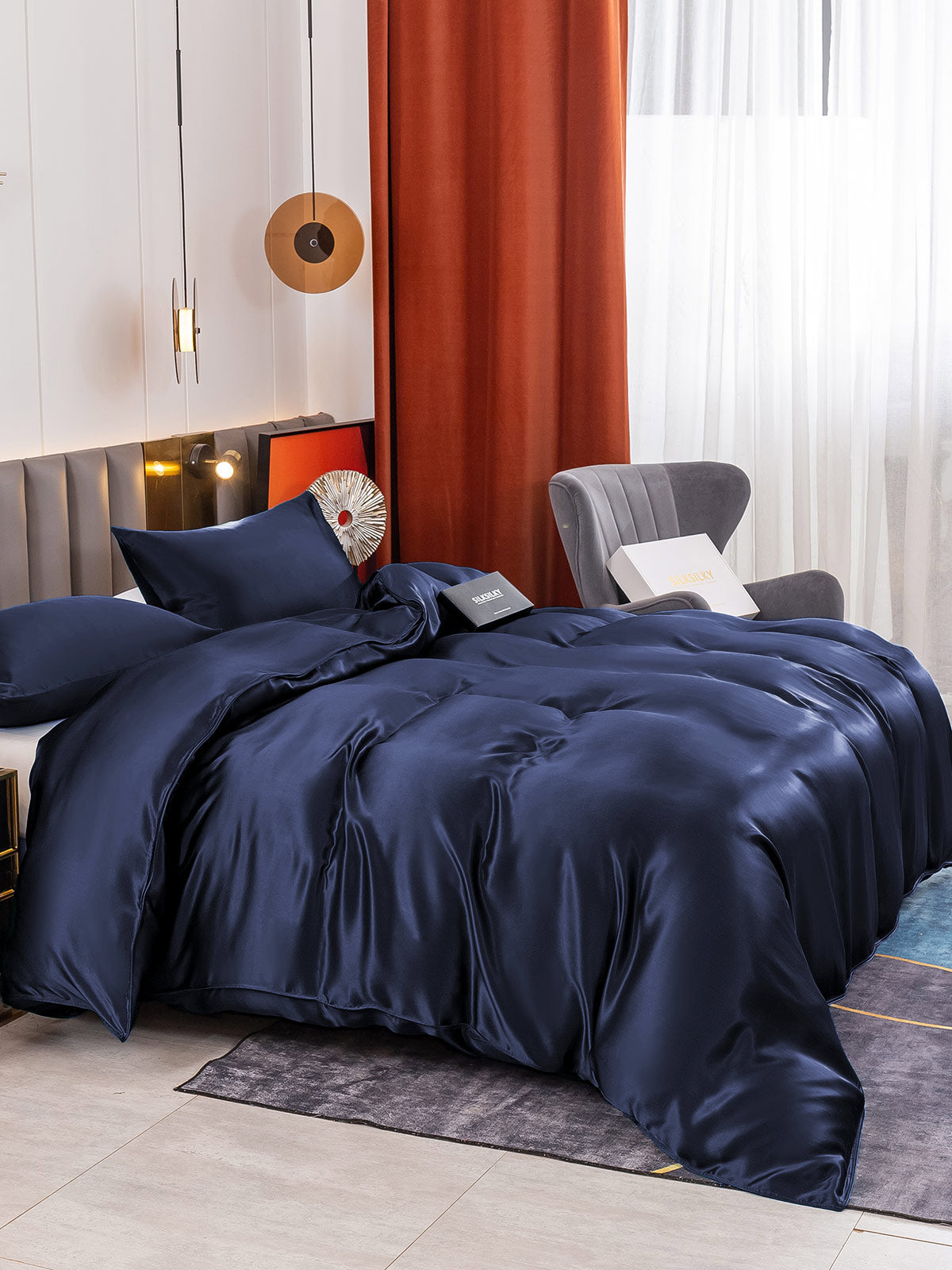 [Mørkeblå] SilkSilky-DK 19Momme Bedding Set 003