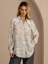 [Salvie Blomst] SilkSilky-DK Long Sleeve Lapel Collar Bluse 001