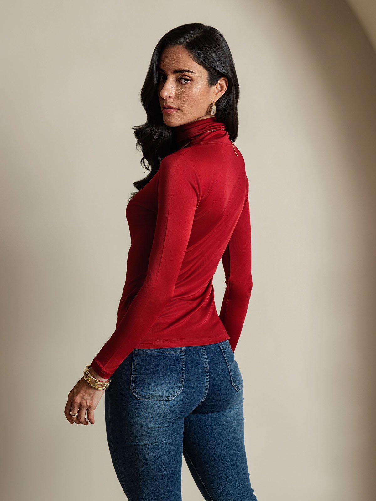 [Vin] SilkSilky-DK Langærmet Rullekrave T-shirt til kvinder 002