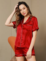 [Vin] SilkSilky-DK Kort ærme Notchkrage Dame Pyjamas 003