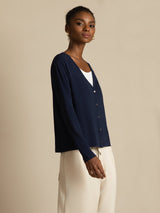 [Mørkeblå] SilkSilky-DK Long Sleeve Dame Cardigan 006