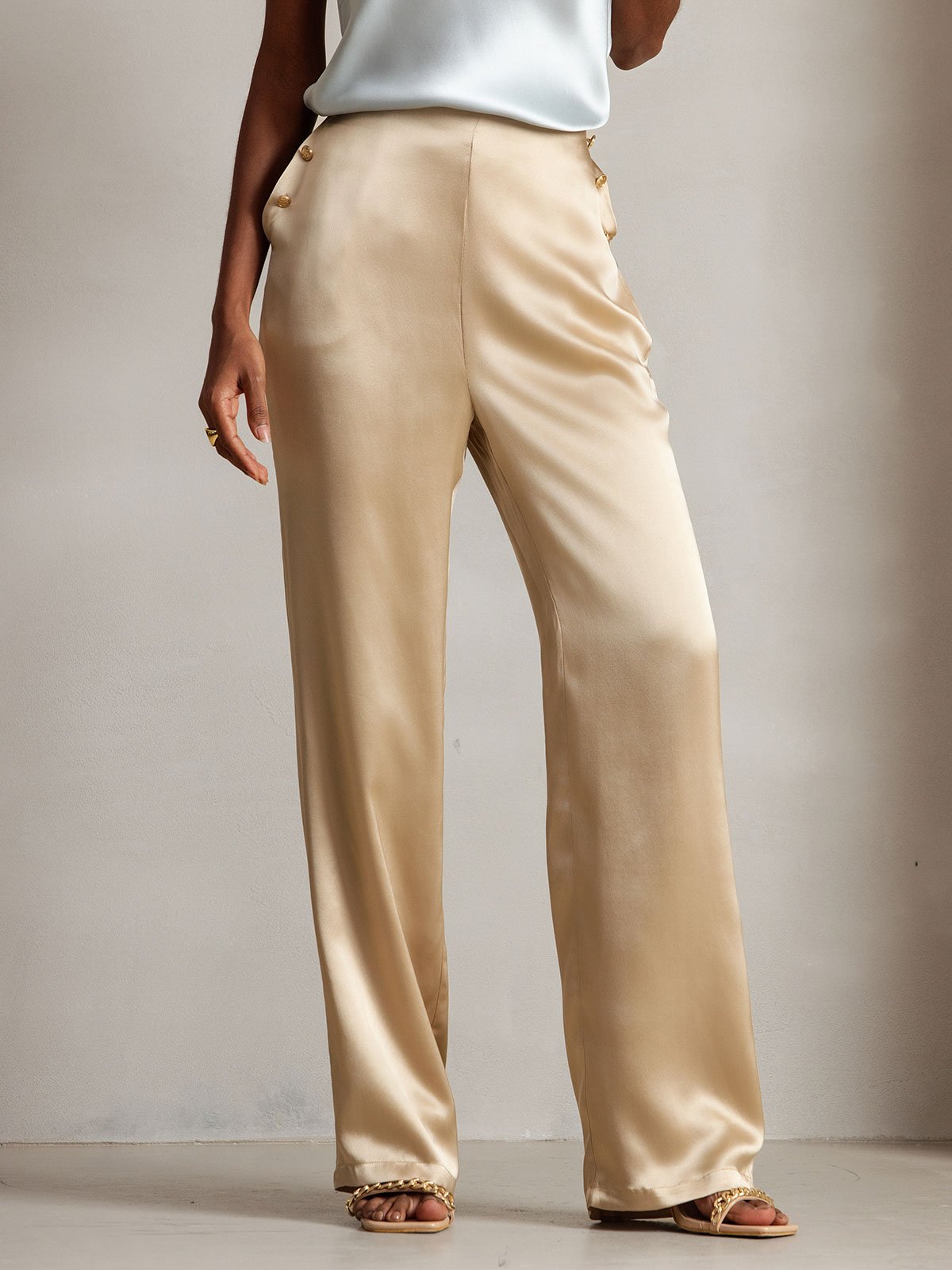 [Champagne] SilkSilky-DK 19Momme Silke Womens Pants 009