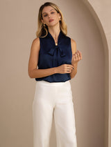 [Mørkeblå] SilkSilky-DK Sleeveless Tie Neck Camisole Top 006