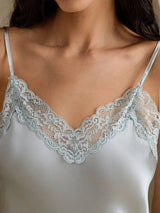[Gråblå] SilkSilky-DK Sleeveless V Neck Natkjole 004