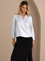 [Lyseblå] SilkSilky-DK Long Sleeve Wrap Damebluser 001
