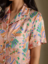 [Lyserød Fauna] SilkSilky-DK Short Sleeve Notch Collar Dame Pyjamas 006