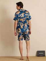 [Navy Drage] SilkSilky-DK Short Sleeve Notch Collar Pyjamas til Mænd 004