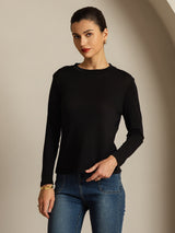 [Sort] SilkSilky-DK Long Sleeve Crew Neck T-shirt til kvinder 001