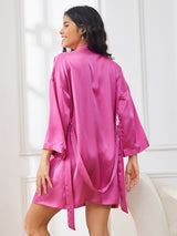 [Rosenrød] SilkSilky-DK 3/4 Sleeve Dame Morgenkåbe 002