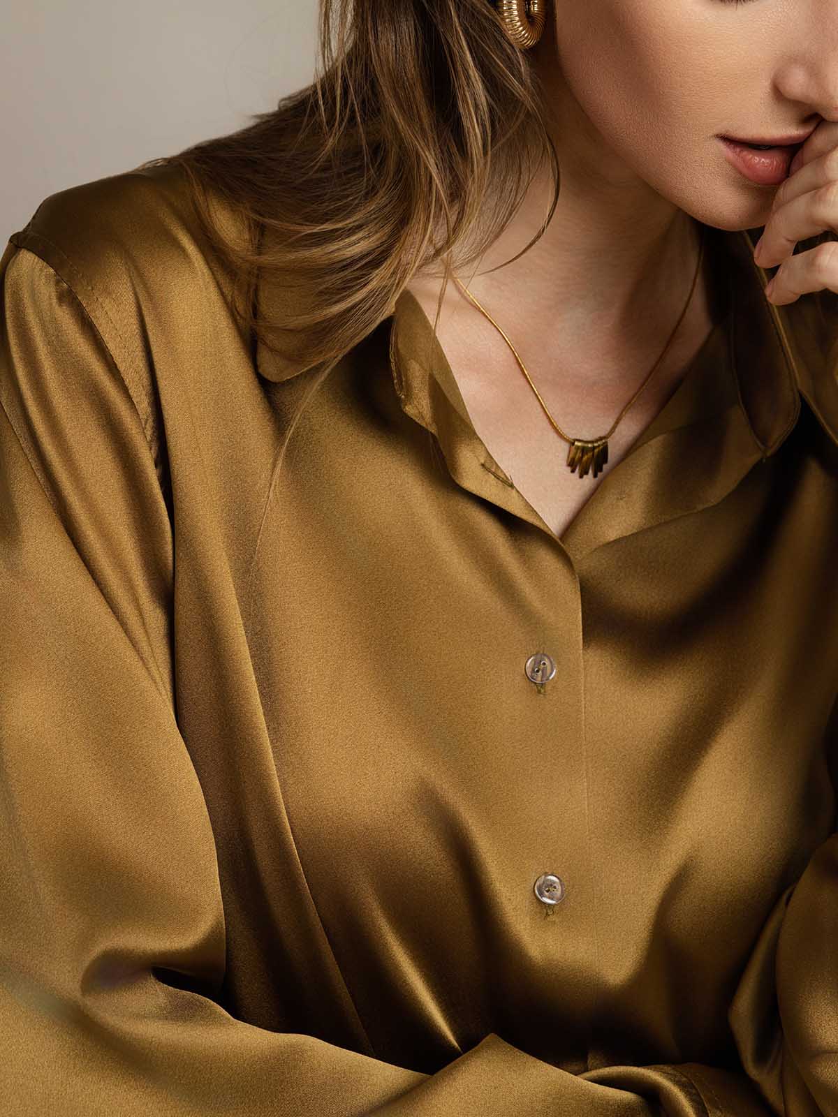 [Bronze] SilkSilky-DK Silke Lapel Collar Dameskjorte 005