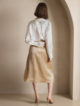 [Hvid] SilkSilky-DK Long Sleeve Lapel Collar Dameskjorte 002