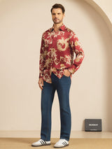 [Vinrød Drage] SilkSilky-DK Long Sleeve Lapel Collar Herreskjorte 008