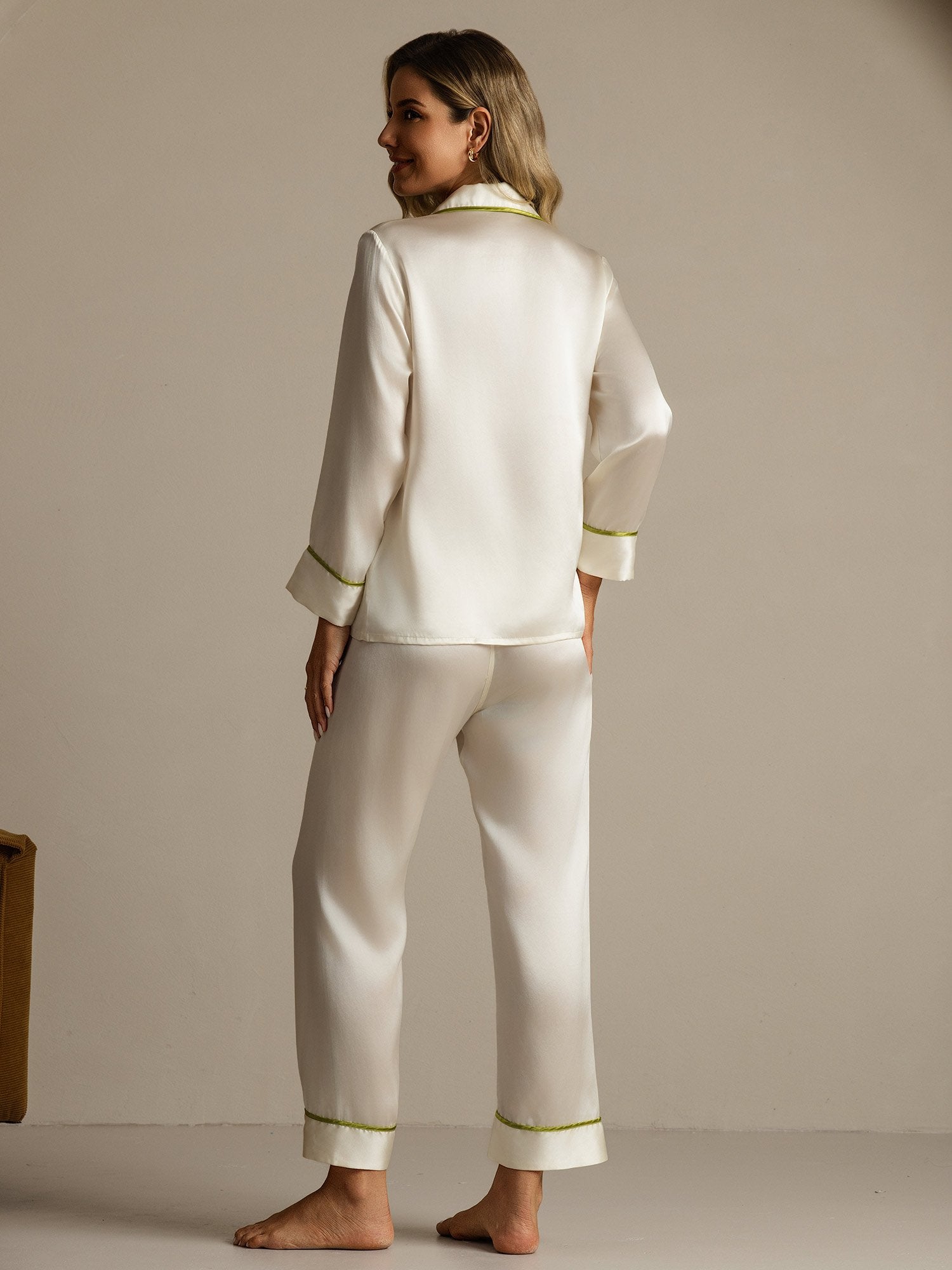 [Hvid] SilkSilky-DK Silke Womens Pajamas 002
