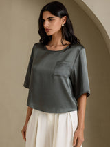 [Mørkegrå] SilkSilky-DK Half Sleeve T-shirt til kvinder 005