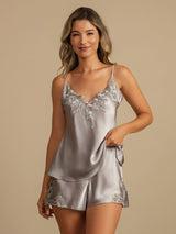[Lysegrå] SilkSilky-DK Sleeveless V Neck Camisole Sæt 001