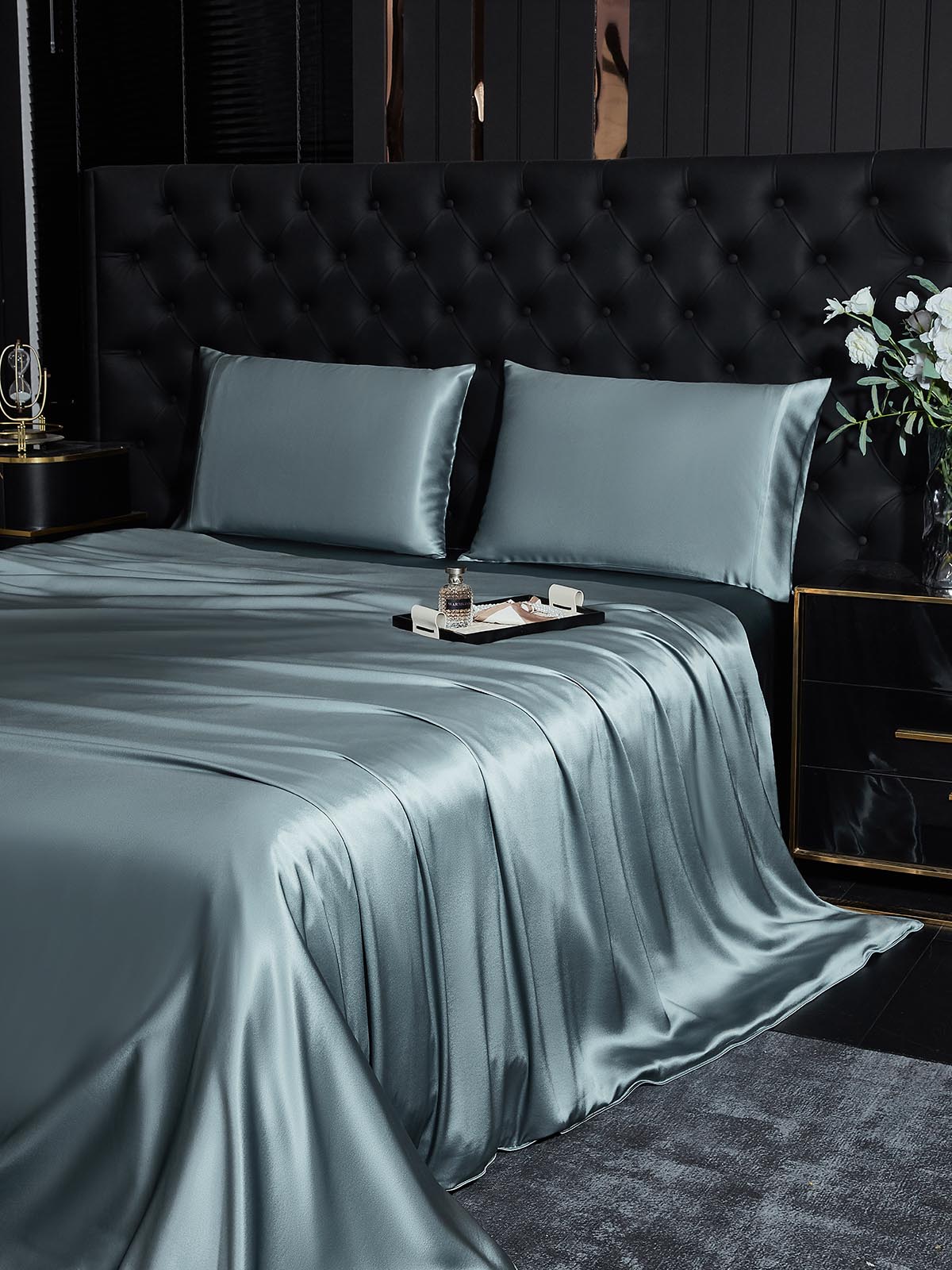 [Gråblå] SilkSilky-DK 22Momme Bedding Set 003