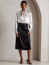 [Lysegrå] SilkSilky-DK Long Sleeve Tie Neck Damebluser 003
