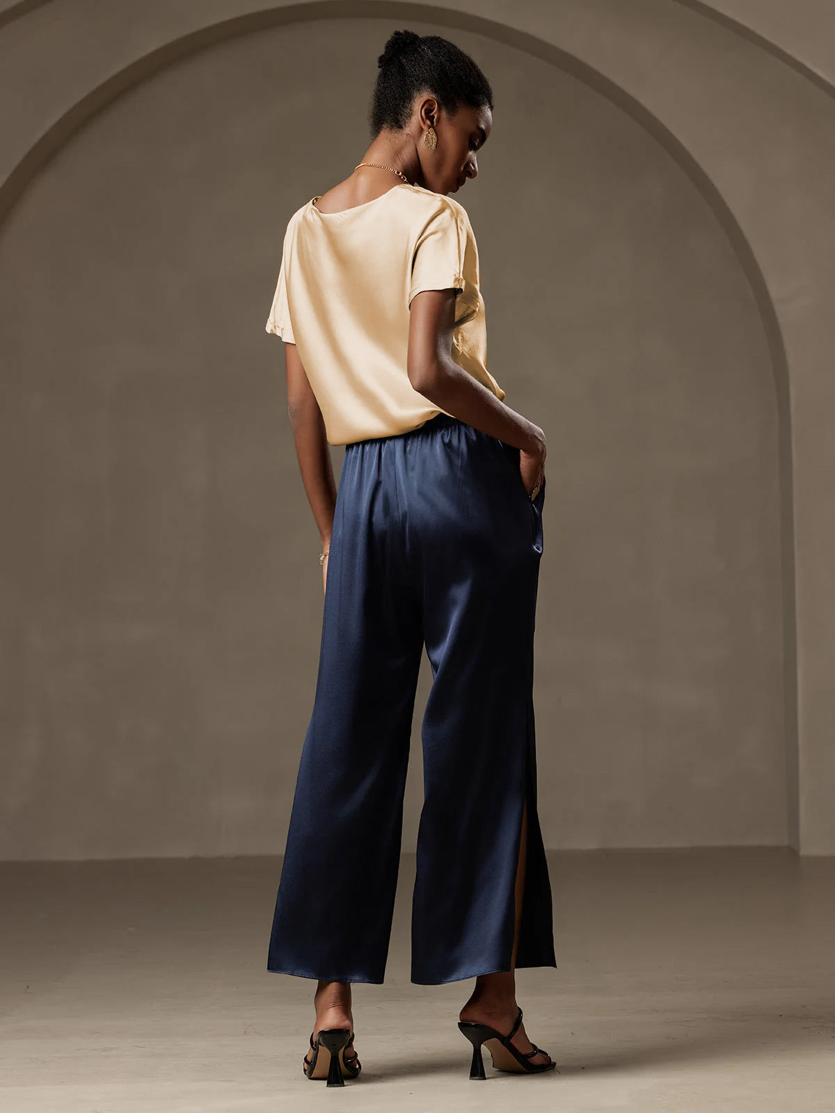 [Champagne] SilkSilky-DK 19Momme Silke Womens T-Shirt 006