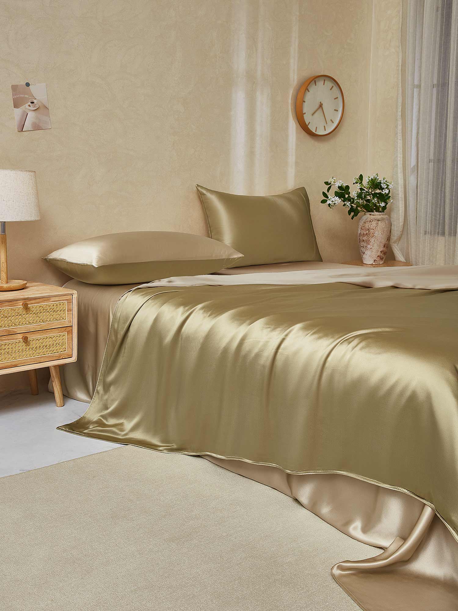 [Beige+Kaki] SilkSilky-DK 19Momme Bedding Set 003,