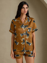 [Brun Løve] SilkSilky-DK Short Sleeve Notch Collar Dame Pyjamas 001