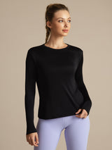 [Sort] SilkSilky-DK Langærmet Tight Crew Neck T-shirt til kvinder 004