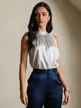[Lysegrå] SilkSilky-DK Sleeveless Halter T-shirt til kvinder 001