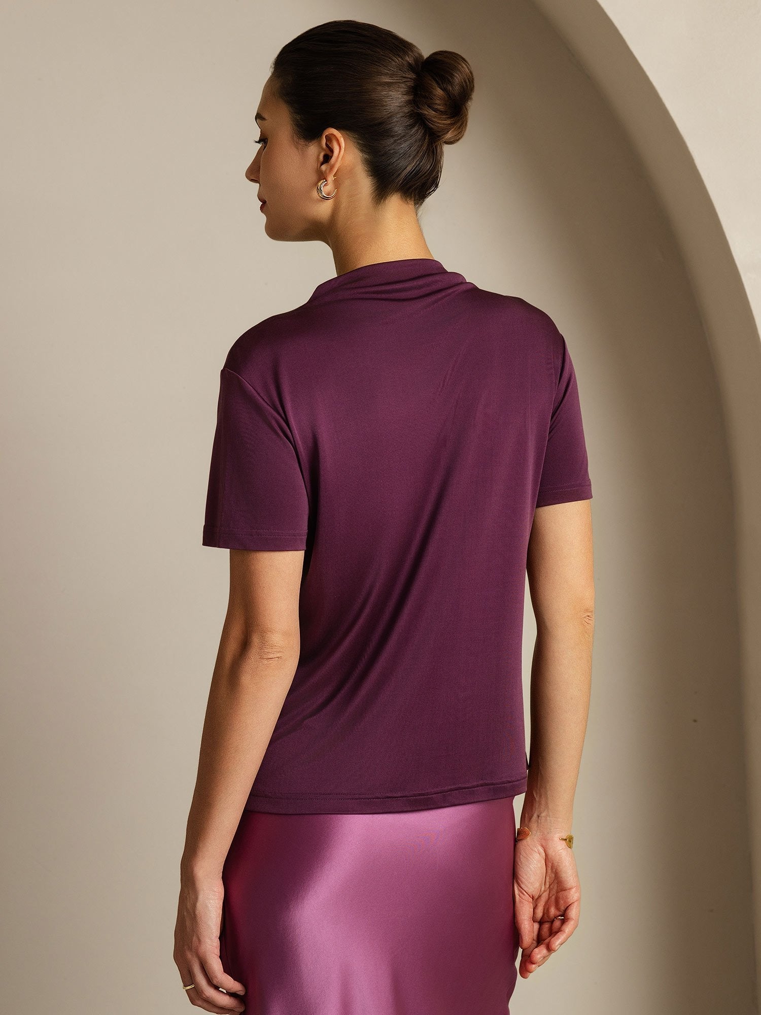 [Lilla] SilkSilky-DK Short Sleeve T-shirt til kvinder 002