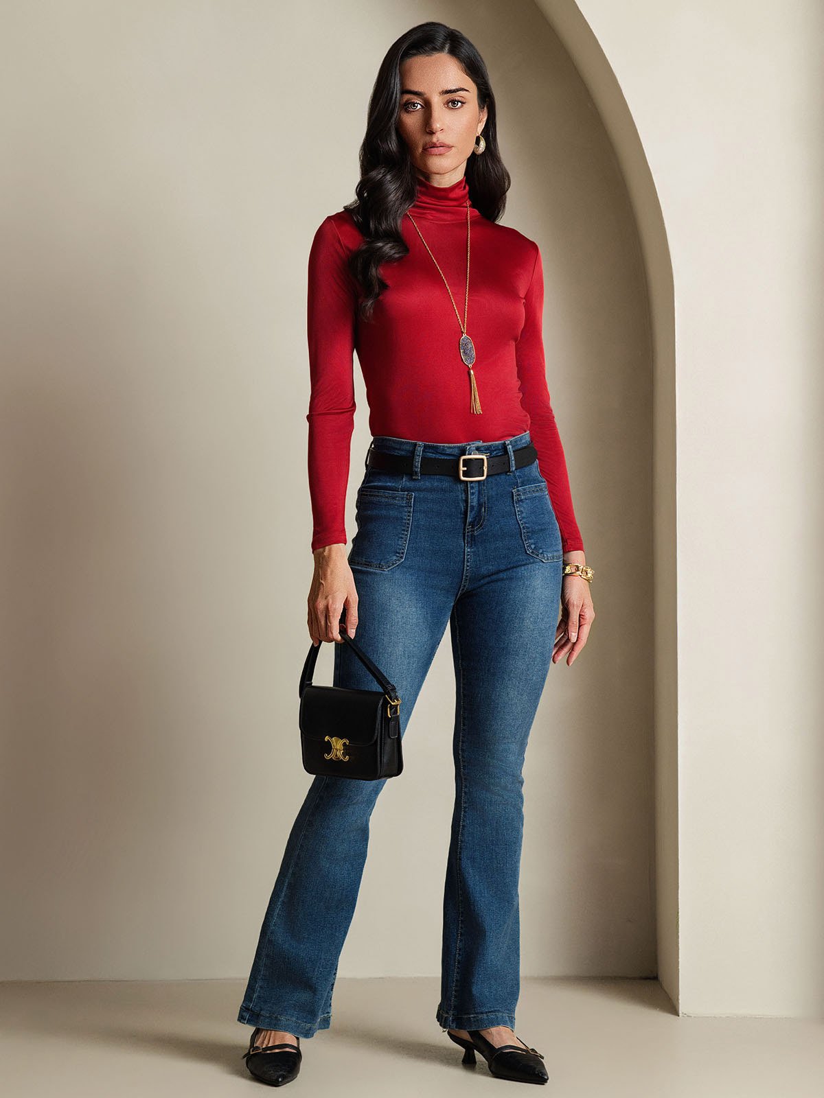 [Vin] SilkSilky-DK Langærmet Rullekrave T-shirt til kvinder 007