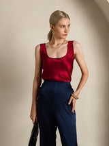 [Vin] SilkSilky-DK 19Momme Ærmeløs Dyb Rund Halsudskæring Camisole Top 005