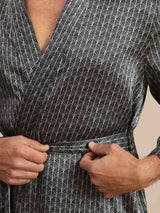 [Sort Ginkgo] SilkSilky-DK Long Sleeve V Neck Morgenkåbe til Mænd 006