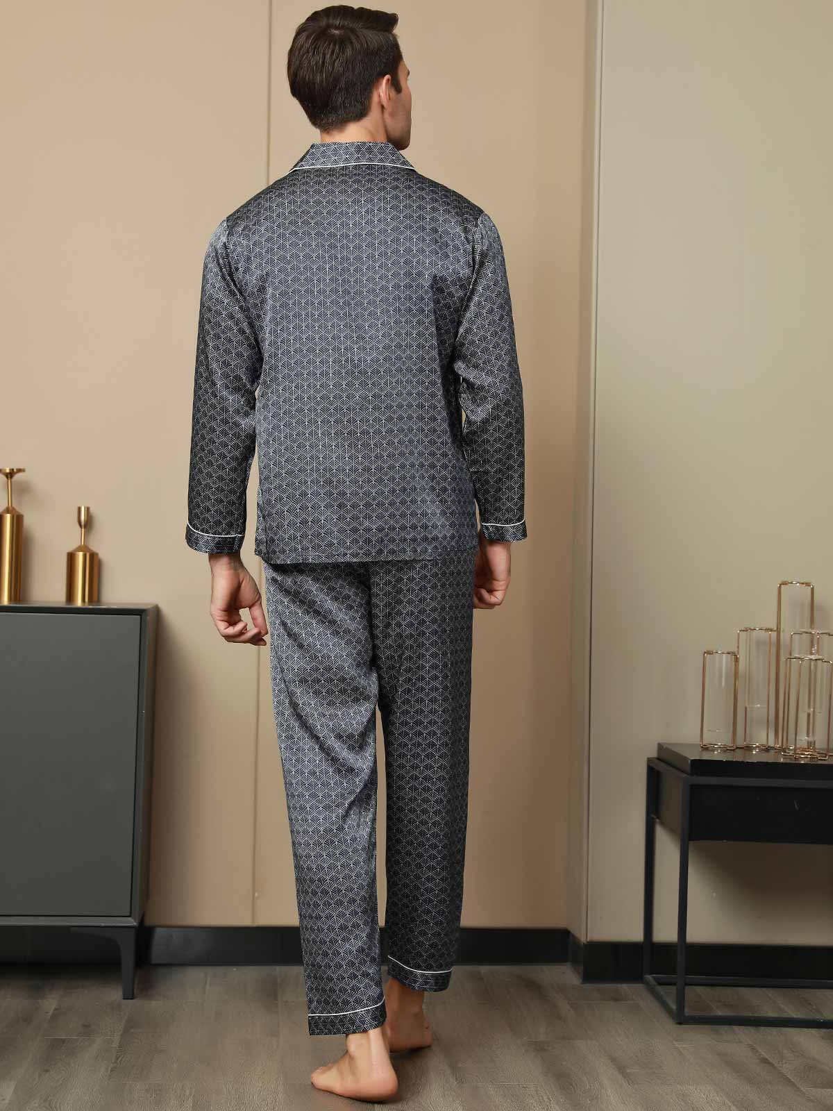 [Marine Ginkgo] SilkSilky-DK 19Momme Pyjamas til Mænd 002