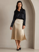 [Sort] SilkSilky-DK Long Sleeve Lapel Collar Dameskjorte 003