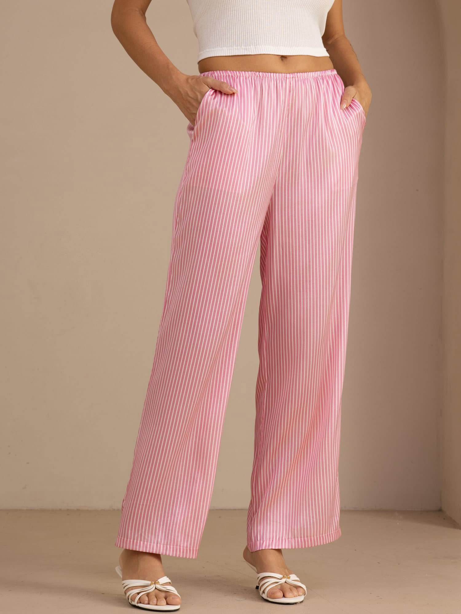 [Rosa Nålestribet] SilkSilky-DK Womens Pants 001