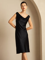 [Sort] SilkSilky-DK Sleeveless Cowl Neck Kjole 006
