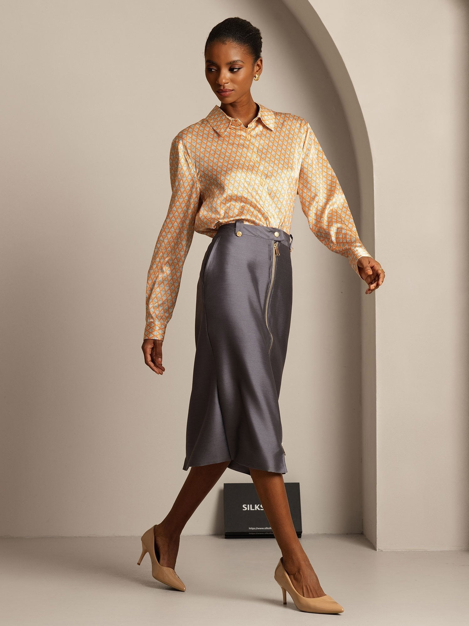 [Grå] SilkSilky-DK 32Momme Silke Skirt 006,