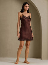 [Brun] SilkSilky-DK Sleeveless V Neck Natkjole 007