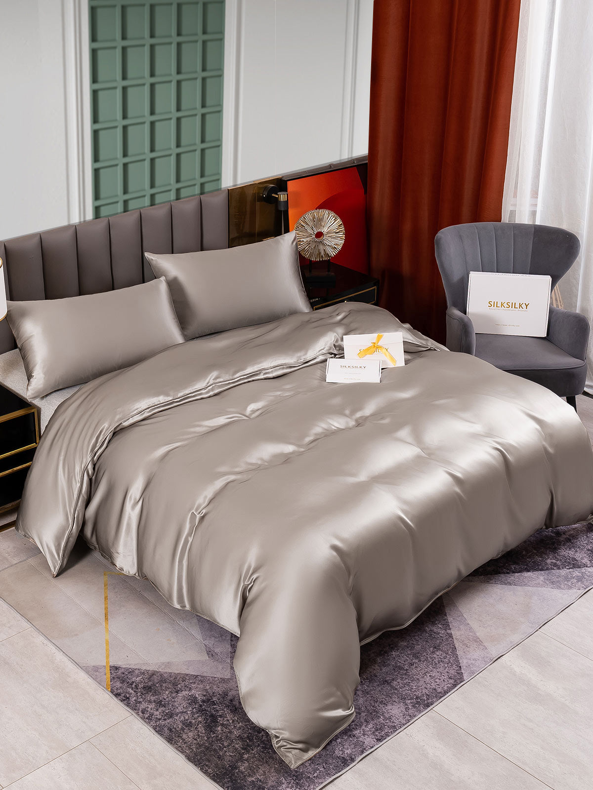 [Grå] SilkSilky-DK 25Momme Bedding Set 001
