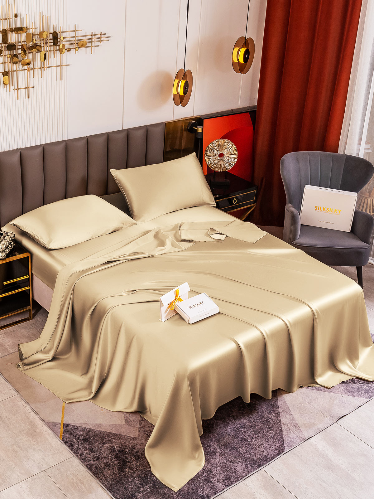 [Beige] SilkSilky-DK 19Momme Bedding Set 001