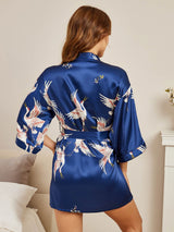 [Mørkeblå] SilkSilky-DK 3/4 Sleeve Dame Morgenkåbe 002