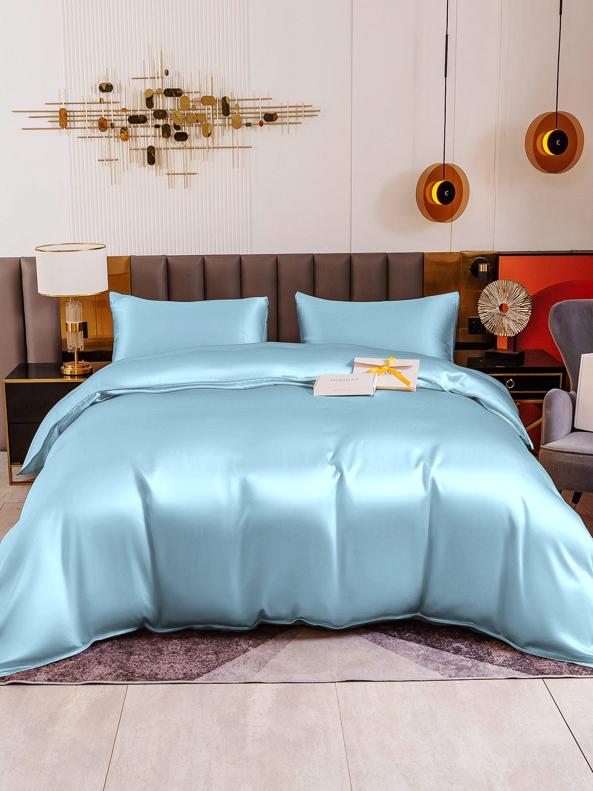 [Lyseblå] SilkSilky-DK 19Momme Bedding Set 002
