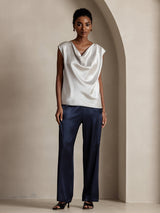 [Lysegrå] SilkSilky-DK Cap Sleeve Cowl Neck T-shirt til kvinder 005