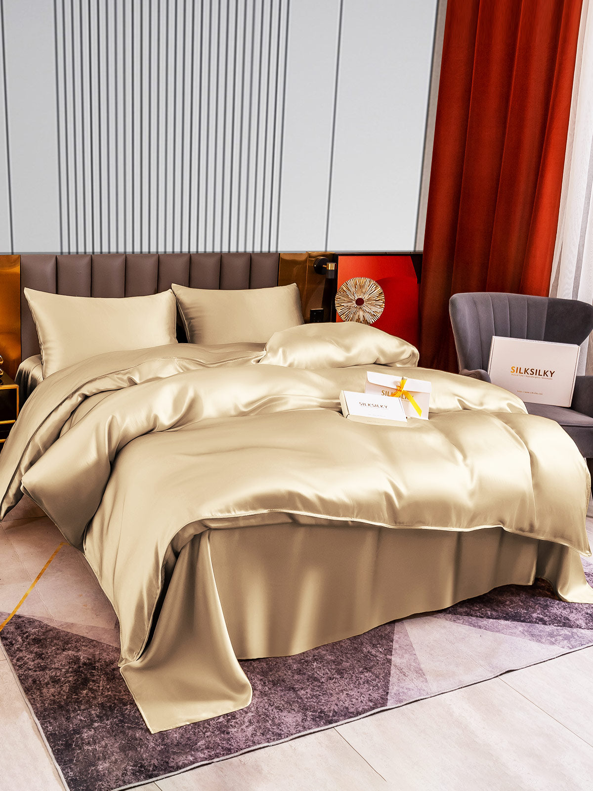 [Beige] SilkSilky-DK 22Momme Bedding Set 005