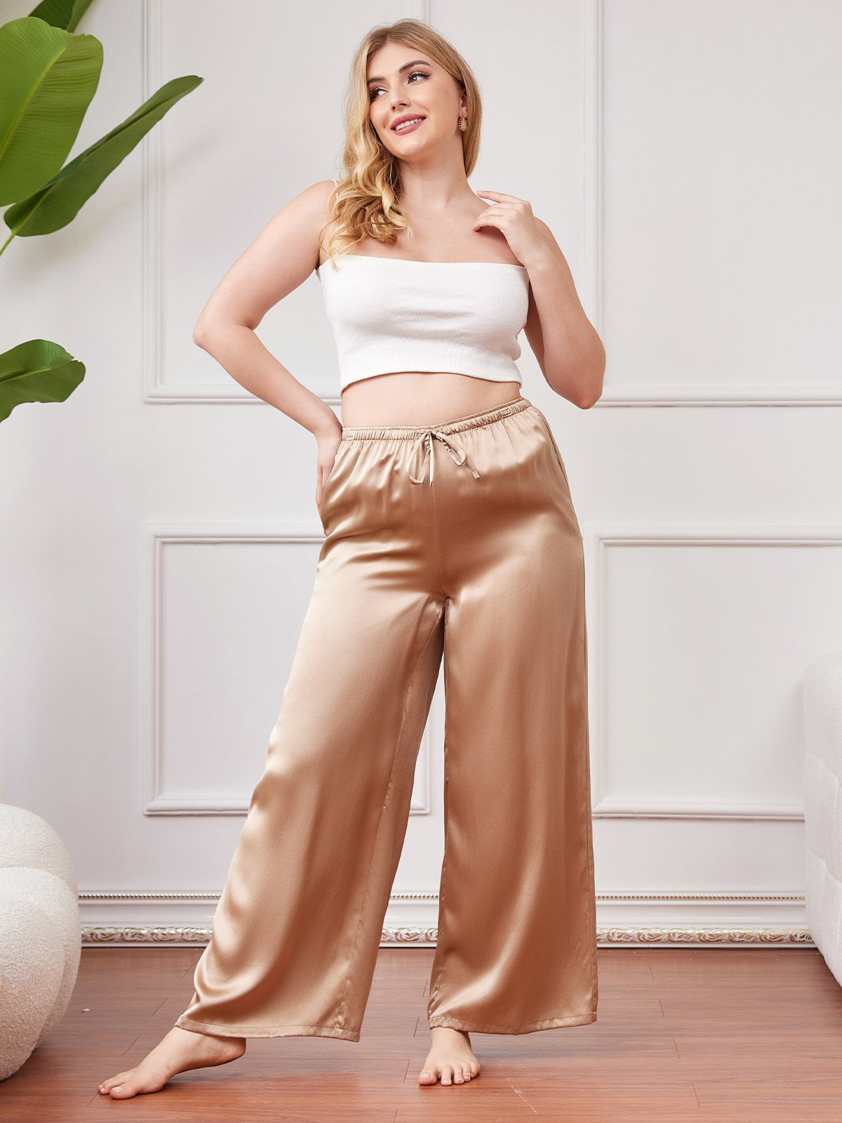 SilkSilky-DK-Pure-Silk-Plus-Size-Womens-Pants-Champagne-001