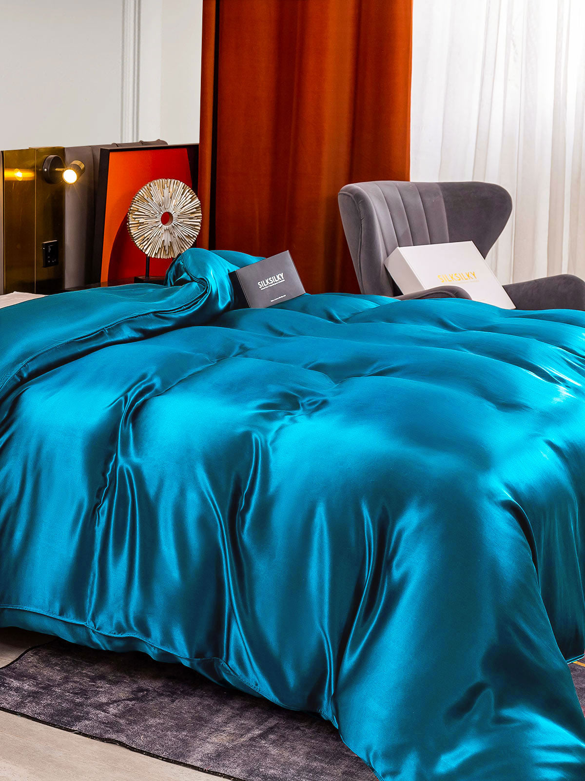 [Blågrøn] SilkSilky-DK 25Momme Duvet Cover 001