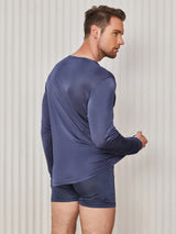 [Mørkeblå] SilkSilky-DK Long Sleeve Round Neck Herre T-shirt 002